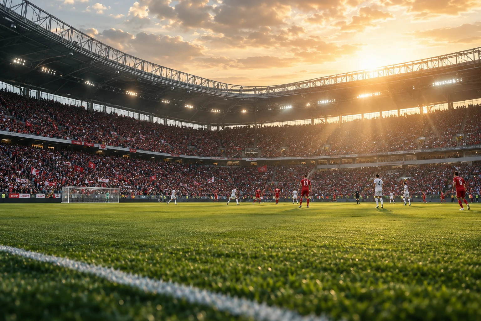 Ein Fußballstadion im Flutlicht